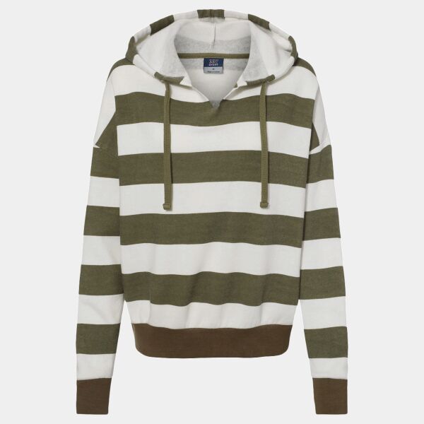 Women's Striped Fleece Boxy Hooded Sweatshirt Thumbnail